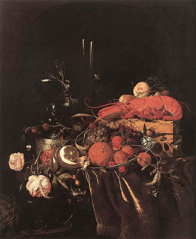 Still-life with Fruit-Flowers-Glasses and Lobster
